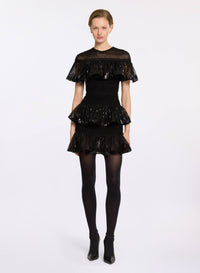 Macramé and Sequin Ruffled Dress