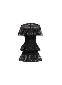 Macramé and Sequin Ruffled Dress