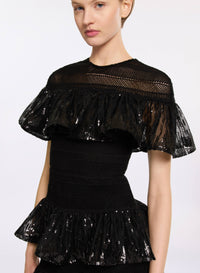 Macramé and Sequin Ruffled Dress