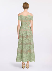 Embroidered Tulle and Macramé Midi Dress