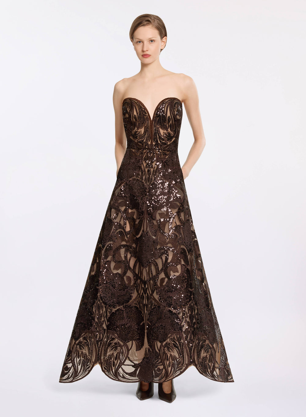 slim fit dress slacks Luxury Black V-Neck Mermaid Evening Gown with 3D Lace, Sequins, and Long Sleeves for Women main image 0