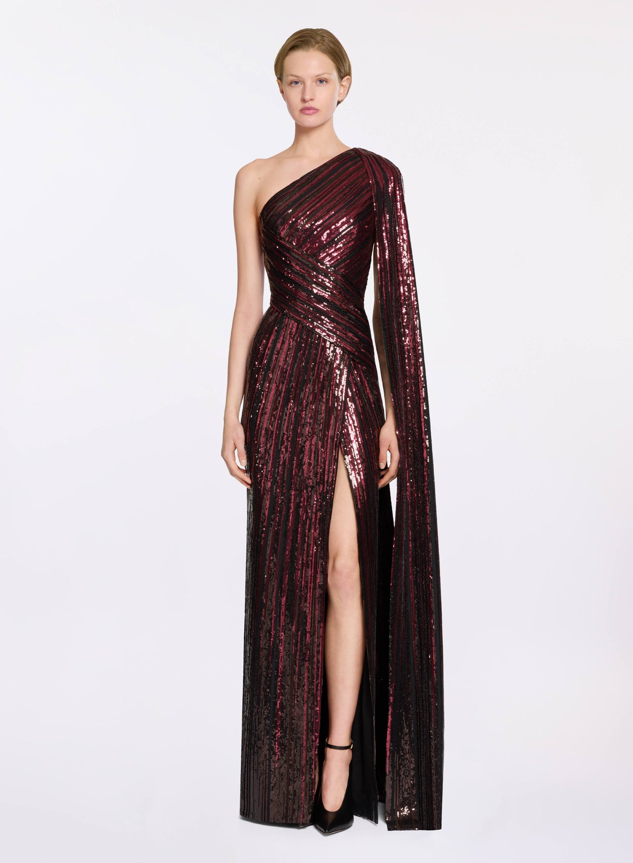 elie saab burgundy dress Elie Saab One-shoulder Draped Gathered Silk-georgette Gown - Women - Burgundy Dresses