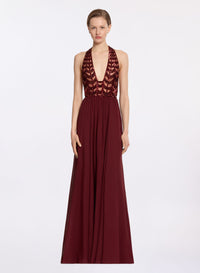 Bead Embroidered and Silk Long Dress