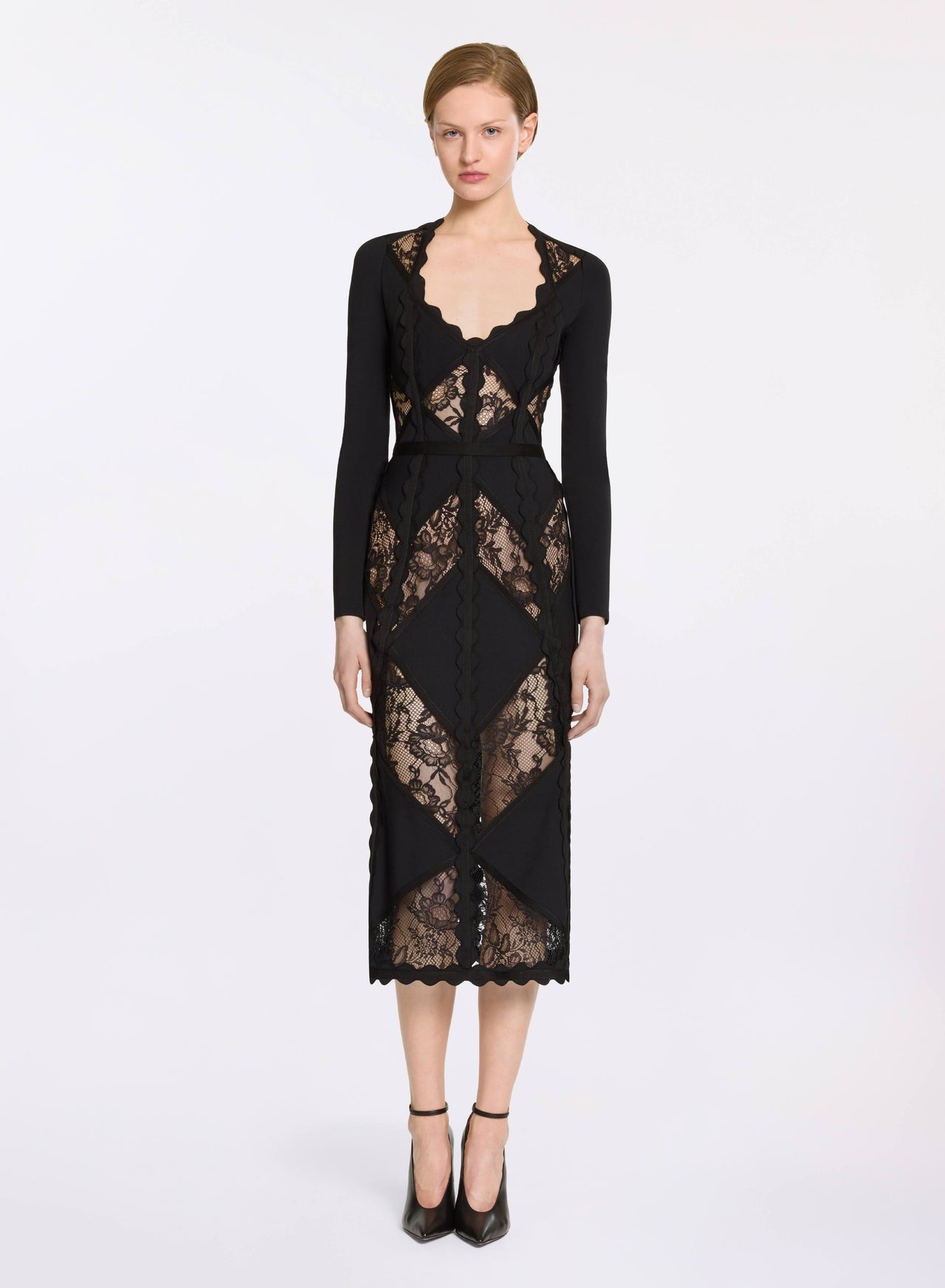 Knit and Lace Midi Dress - Black / 34 Knit and Lace Midi Dress - Black / 34