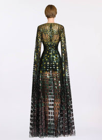 Sequin Embroidered Tulle Long Dress