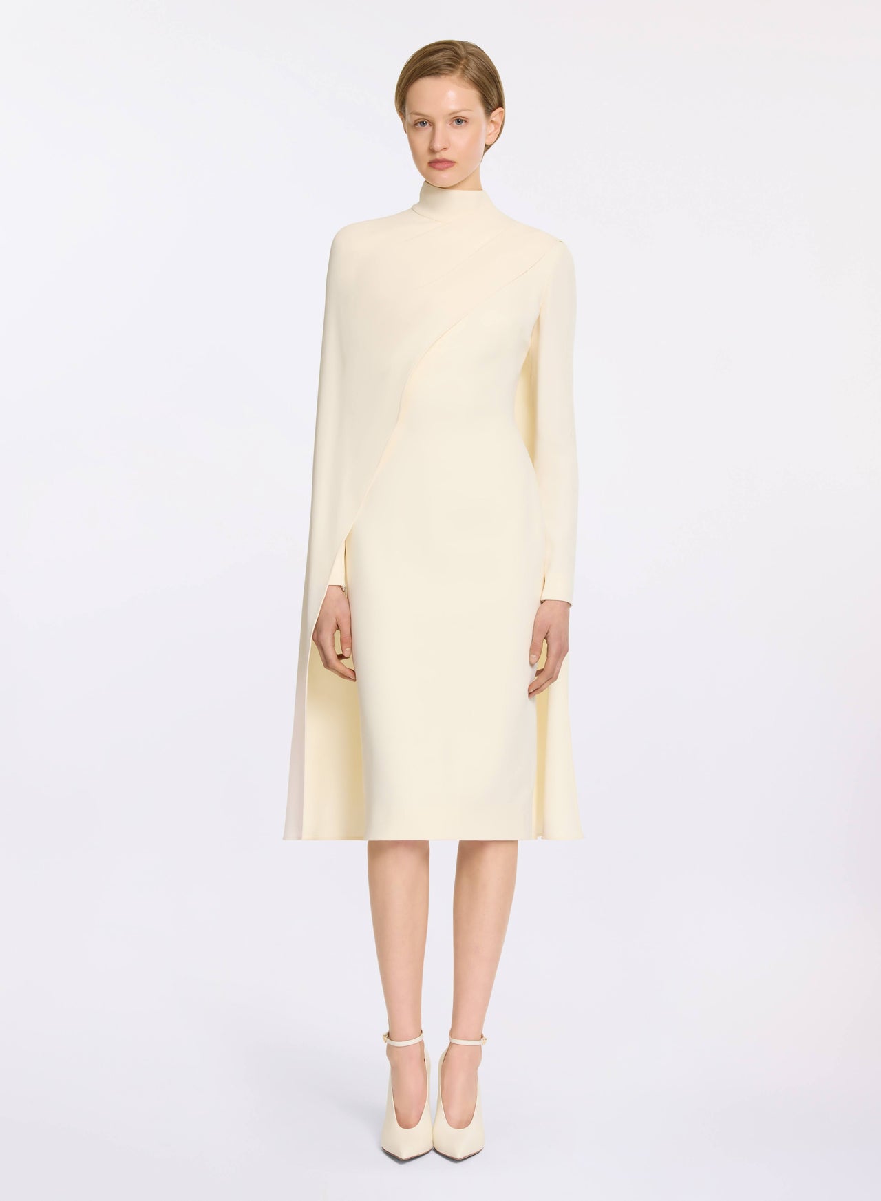 asymmetrical cape dress Asymmetrical Dress with Cape Sleeve L / Brown main image 0