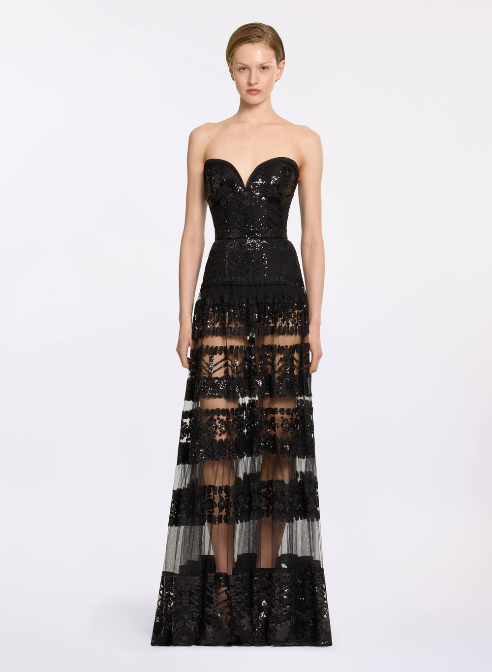 chinese dress ladies ELIE SAAB Spring Summer 2025 EMBROIDERY LACE DRESS in Black