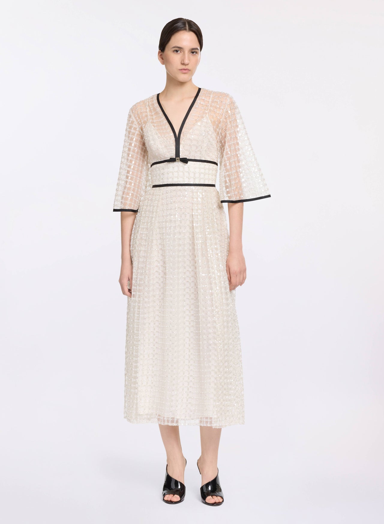 linen midi dresses for women Ivy Placket Linen Midi Dress-Olive, Ivory Stripe