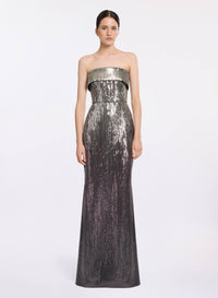 Strapless Gradient Sequin Gown