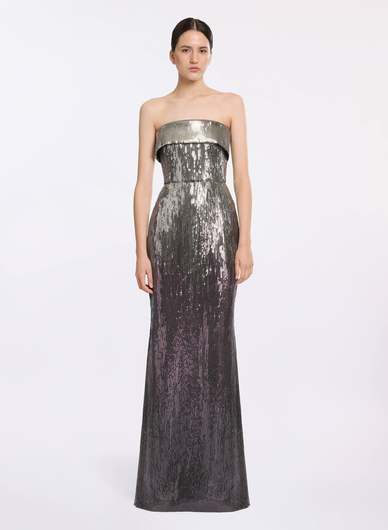 Strapless Gradient Sequin Gown