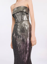 Strapless Gradient Sequin Gown
