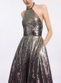 Halter Gradient Sequin Gown