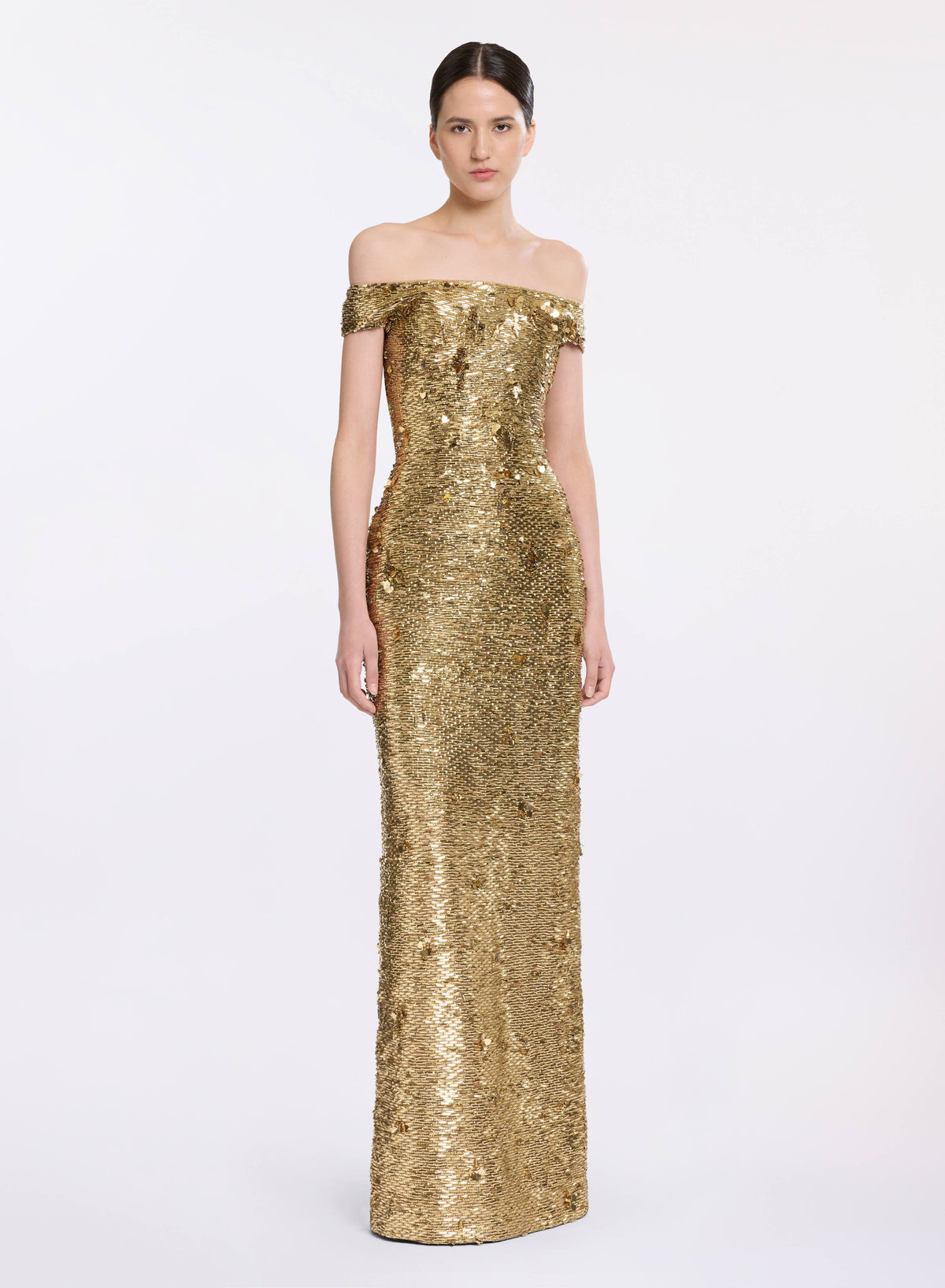 Bead Embroidered Golden Dress Golden / 40