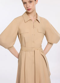 Pleated Cotton Midi Dress