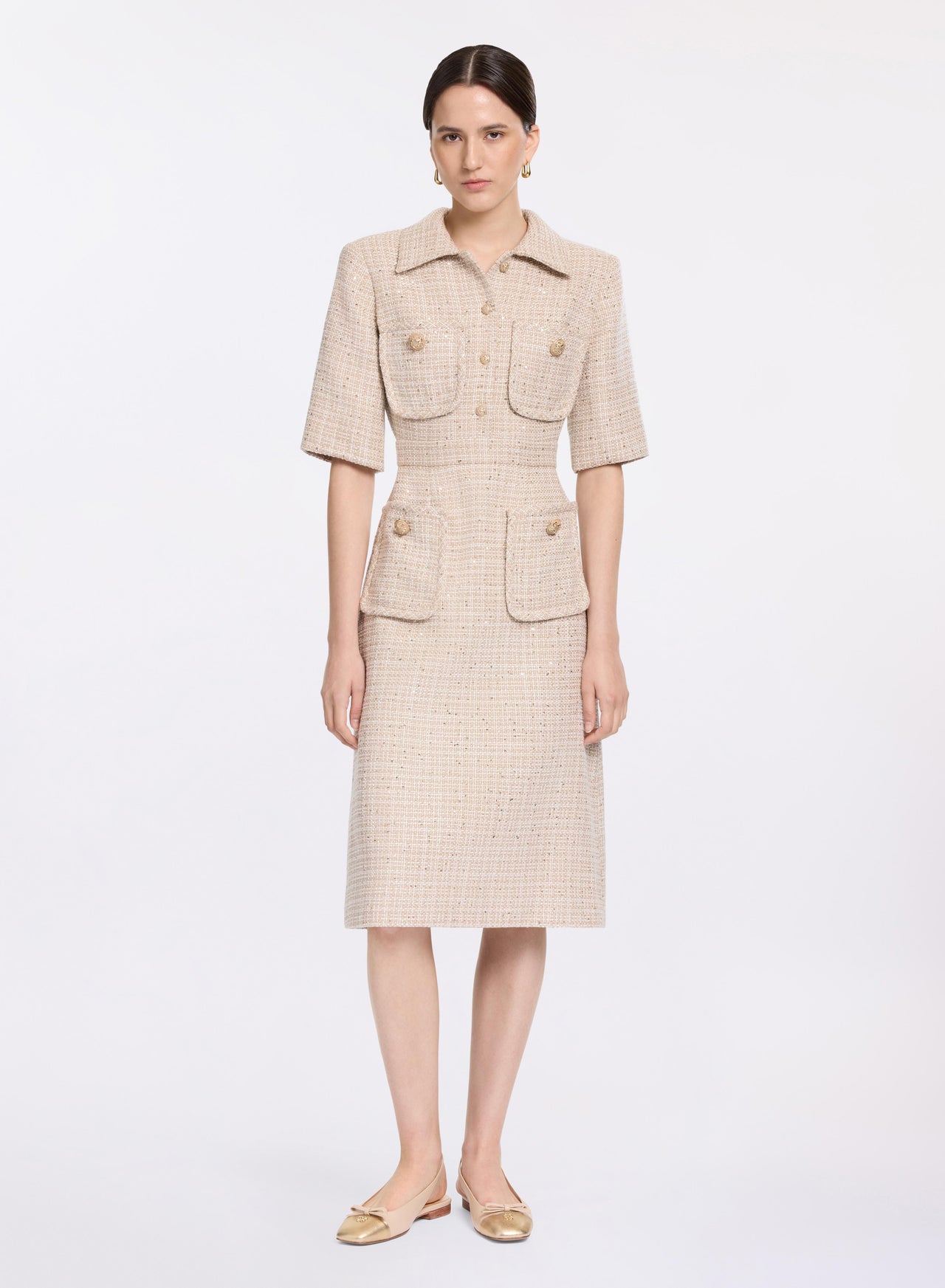 Sequin Tweed Midi Dress