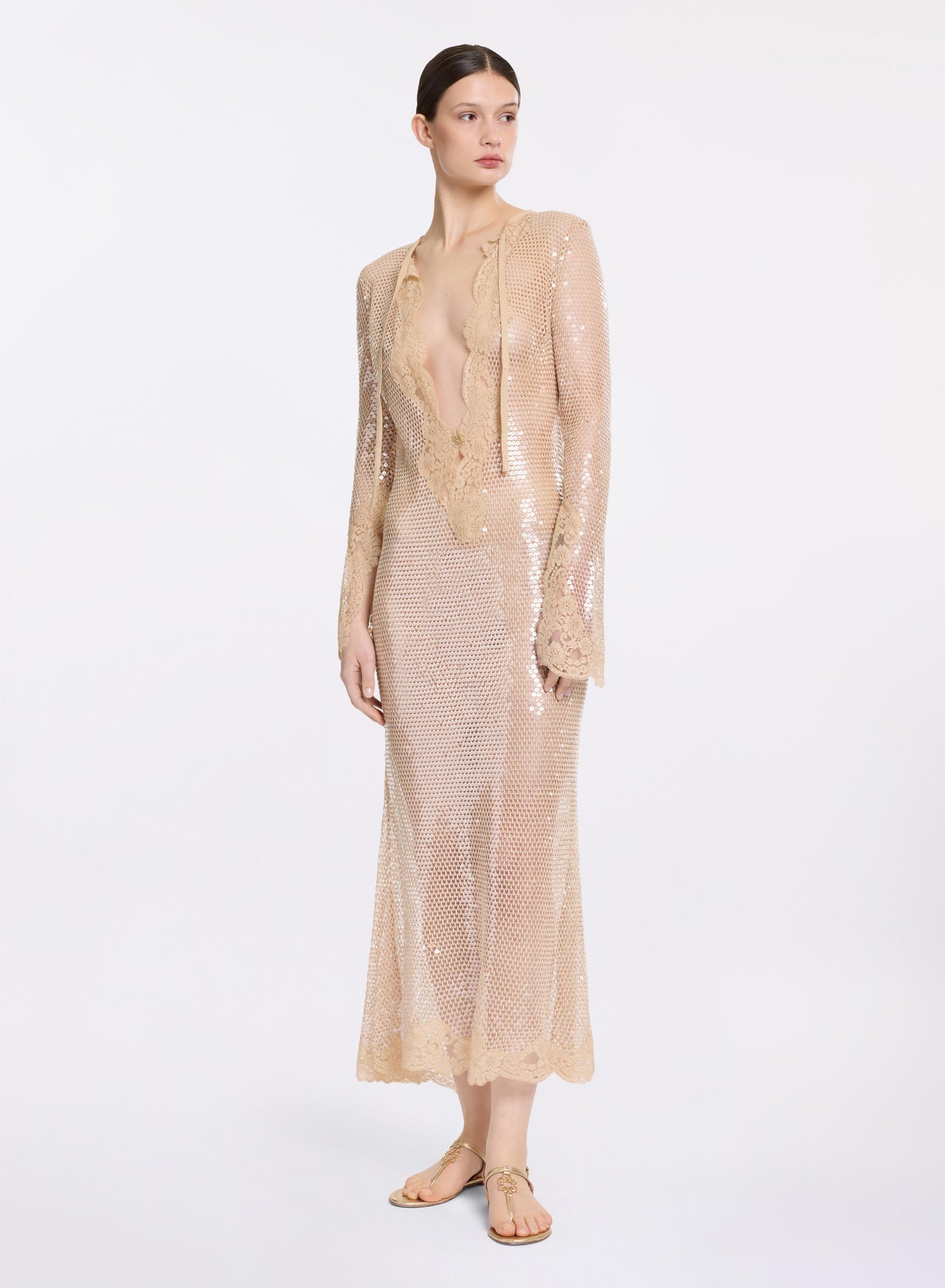 mesh sequin midi dress Sequin Mesh Midi Dress Extra Small Silver