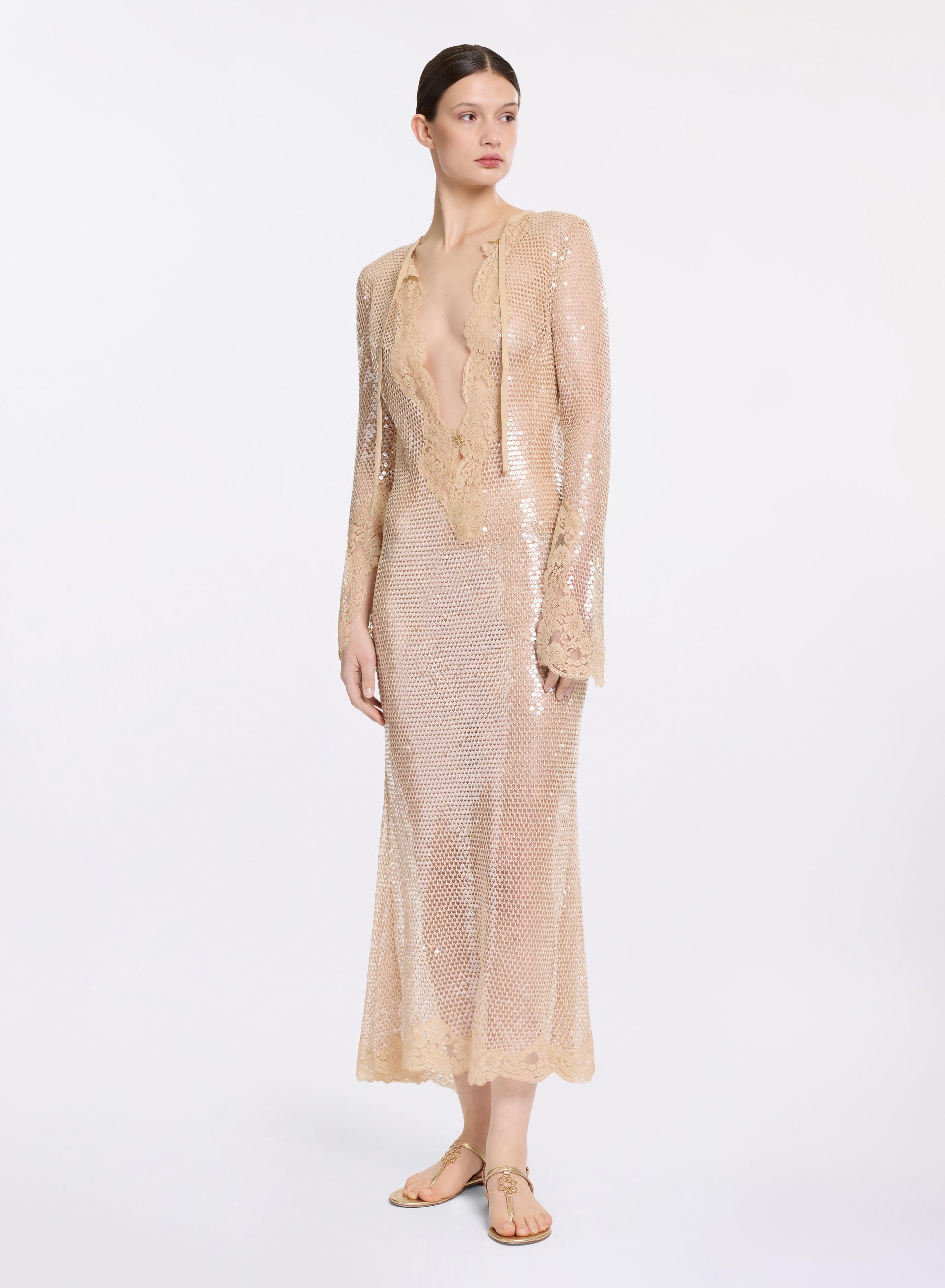 en elly mesh slim midi dress Sequined Mesh Midi Dress – ELIE SAAB