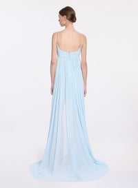 Silk Short Dress with Trail