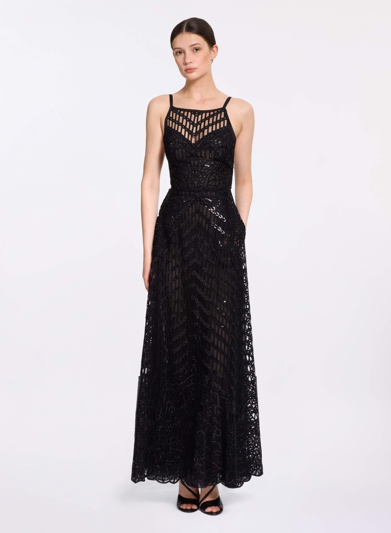 elie saab black sequin dress Elie Saab Sequin-embellished Strapless Maxi Dress