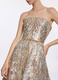 Sequin Embroidered Strapless Gown