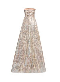 Sequin Embroidered Strapless Gown