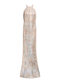 Sequin Embroidered Halter Neck Gown