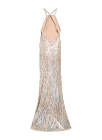 Sequin Embroidered Halter Neck Gown