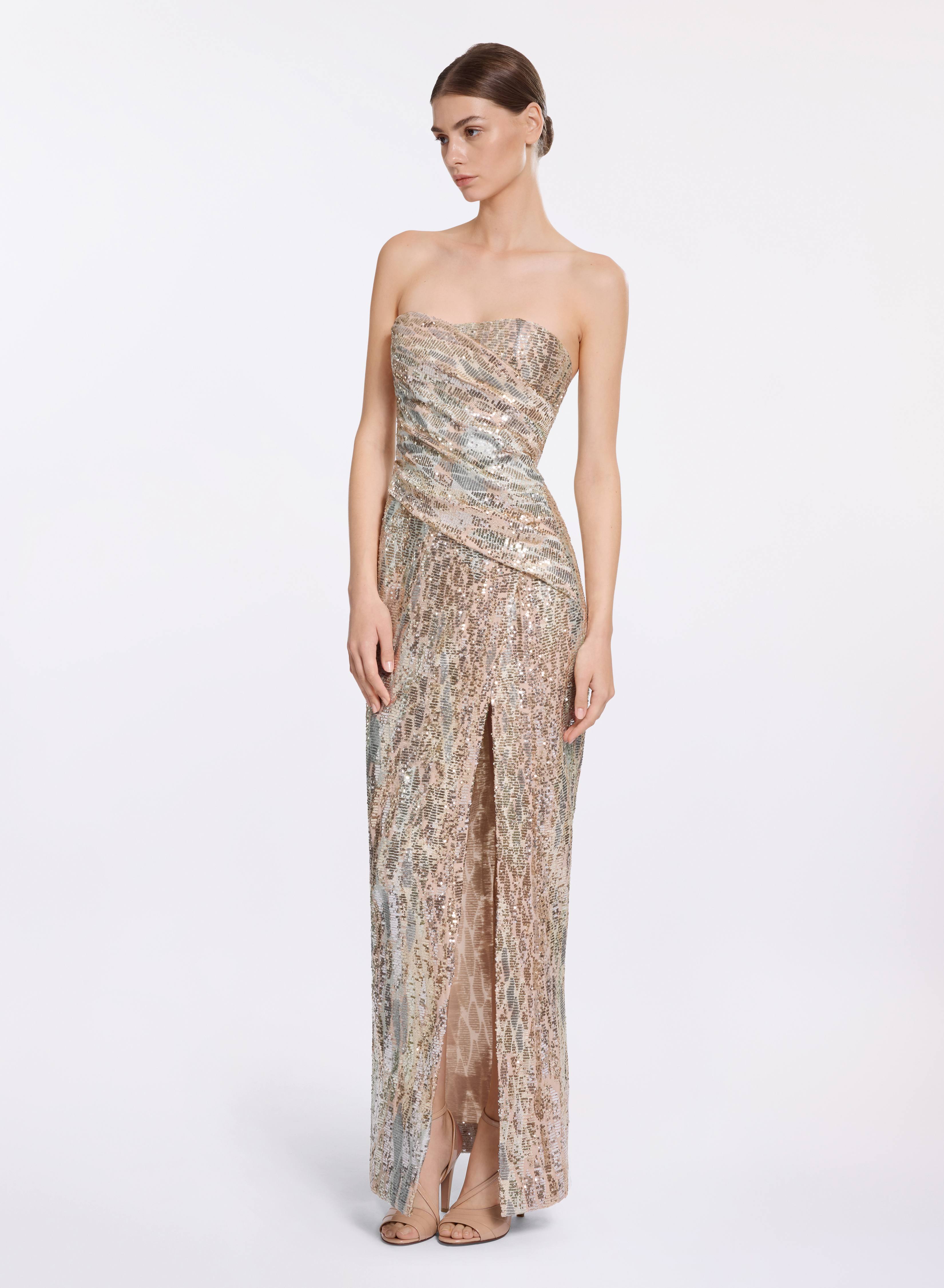 Sequin embroidered strapless dress