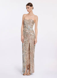 Sequin Embroidered Strapless Dress