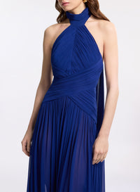 Halter Neck Draped Silk Dress