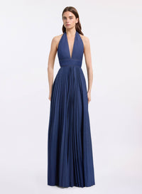 Pleated Denim Long Dress