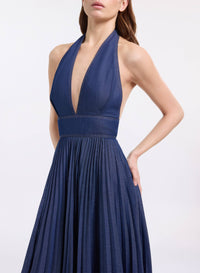 Pleated Denim Long Dress