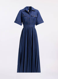 Pleated Denim Midi Dress