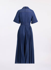 Pleated Denim Midi Dress