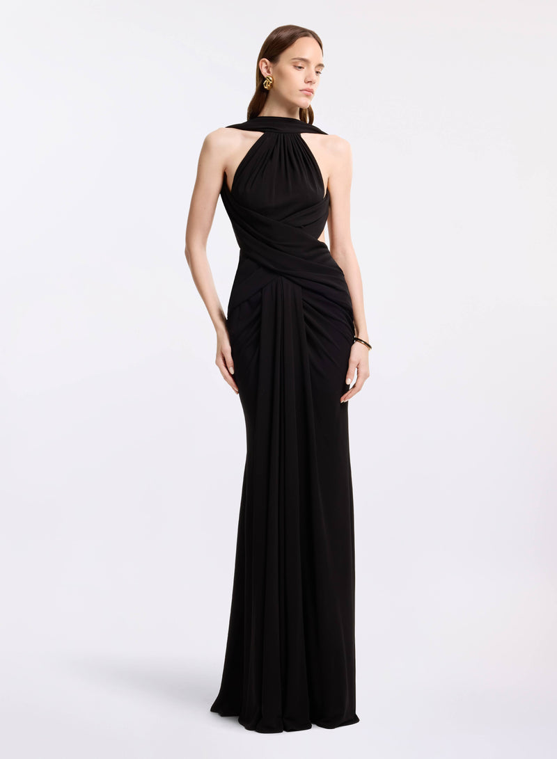 Halter Neck Draped Long Dress