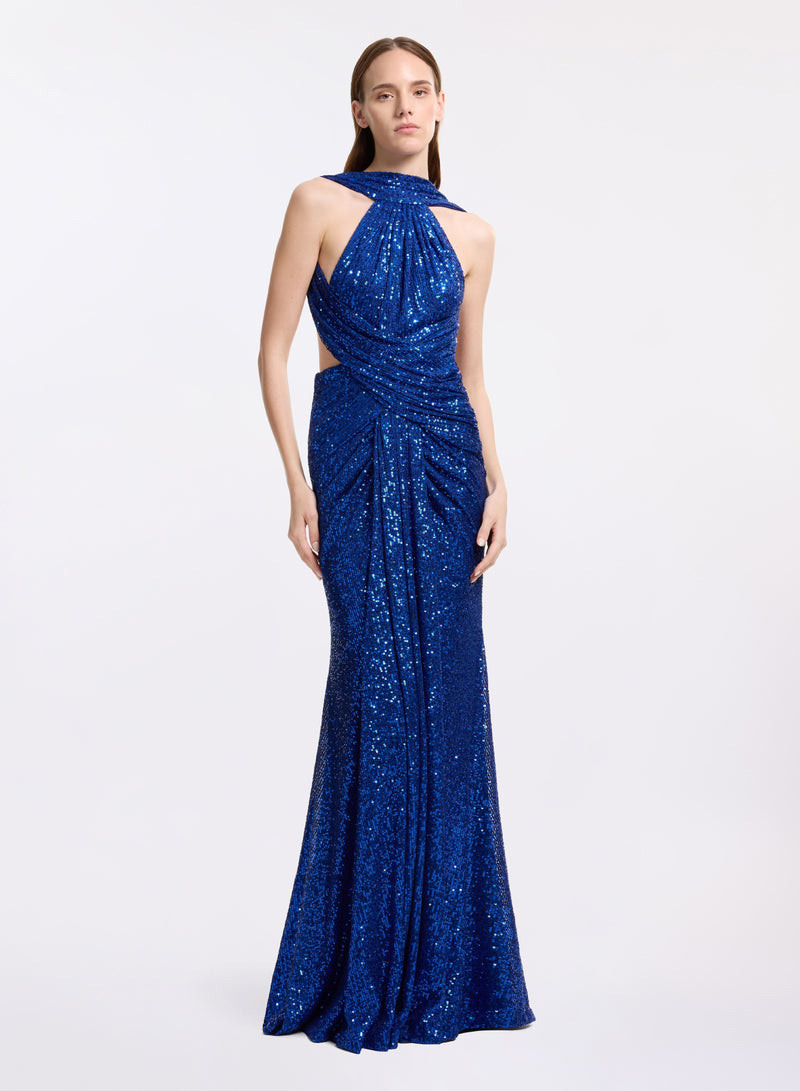 Halter Neck Sequined Jersey Dress