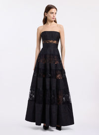 Strapless Brocade & Lace Long Dress