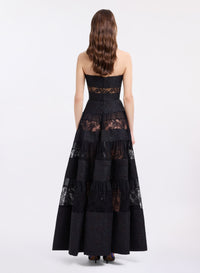 Strapless Brocade & Lace Long Dress