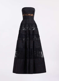 Strapless Brocade & Lace Long Dress