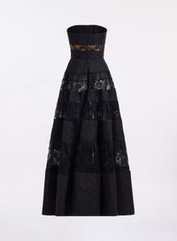 Strapless Brocade & Lace Long Dress