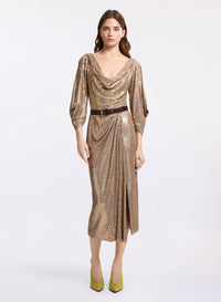 Draped Sequined Jersey Midi Dress