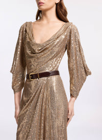 Draped Sequined Jersey Midi Dress