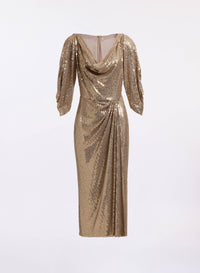 Draped Sequined Jersey Midi Dress