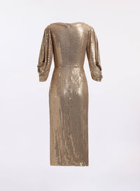 Draped Sequined Jersey Midi Dress