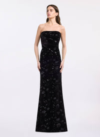 Strapless Embroidered Velvet Dress