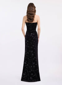 Strapless Embroidered Velvet Dress