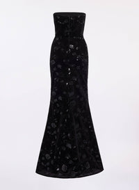Strapless Embroidered Velvet Dress