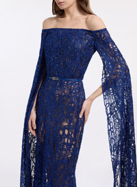 Off-the-Shoulder Sequin Embroidered Gown