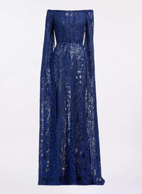 Off-the-Shoulder Sequin Embroidered Gown