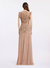 Bead Embroidered Silk Long Dress